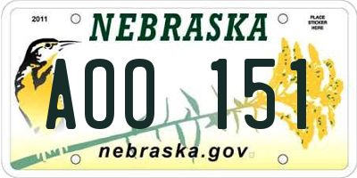 NE license plate AOO151