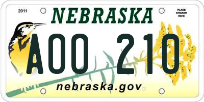 NE license plate AOO210