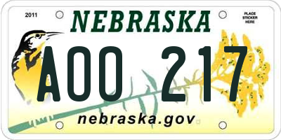NE license plate AOO217