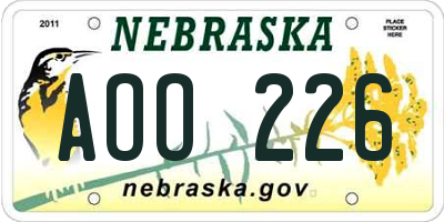 NE license plate AOO226