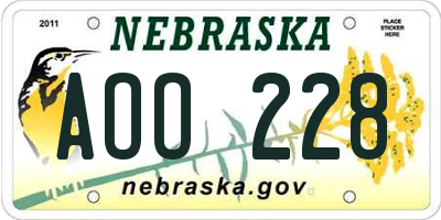 NE license plate AOO228