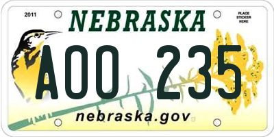 NE license plate AOO235