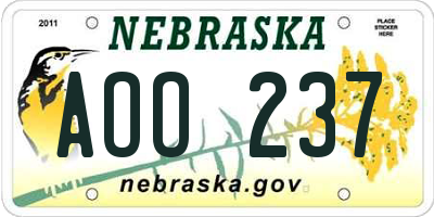 NE license plate AOO237