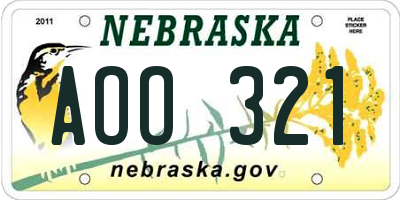 NE license plate AOO321