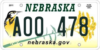 NE license plate AOO478