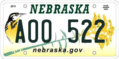 NE license plate AOO522