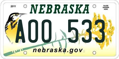NE license plate AOO533