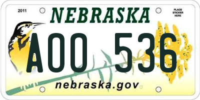 NE license plate AOO536