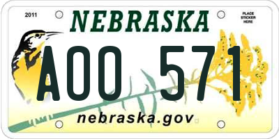 NE license plate AOO571