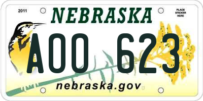 NE license plate AOO623