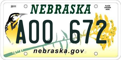 NE license plate AOO672