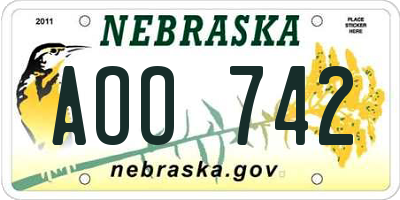 NE license plate AOO742