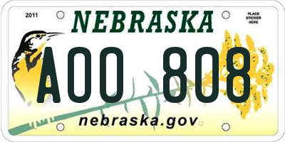 NE license plate AOO808