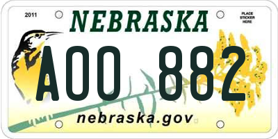 NE license plate AOO882