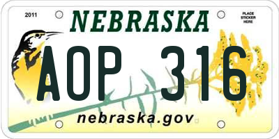 NE license plate AOP316