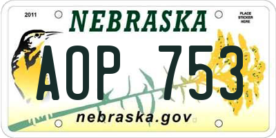 NE license plate AOP753