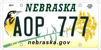 NE license plate AOP777