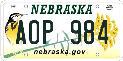 NE license plate AOP984