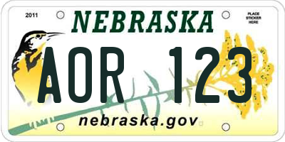 NE license plate AOR123