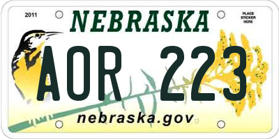 NE license plate AOR223