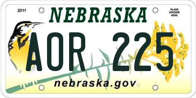 NE license plate AOR225