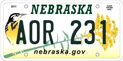 NE license plate AOR231