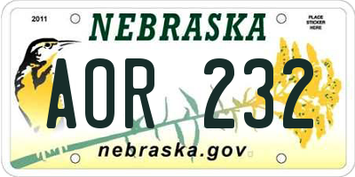 NE license plate AOR232