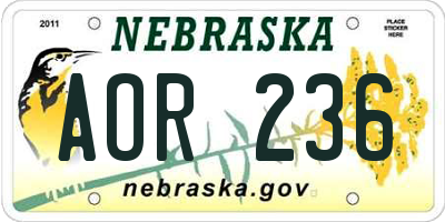 NE license plate AOR236