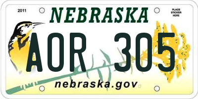NE license plate AOR305