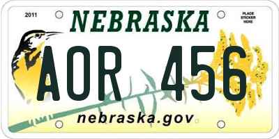 NE license plate AOR456