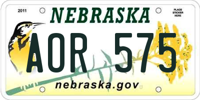 NE license plate AOR575