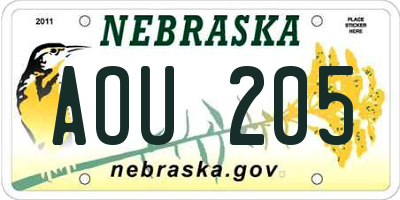 NE license plate AOU205