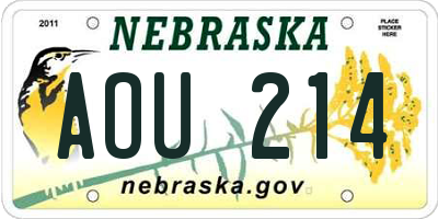 NE license plate AOU214