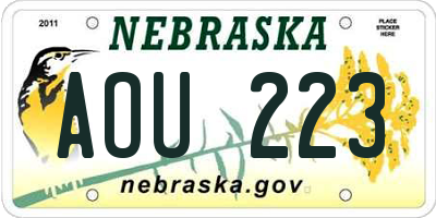 NE license plate AOU223