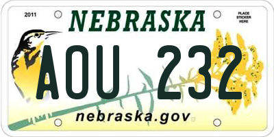 NE license plate AOU232
