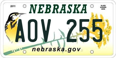 NE license plate AOV255