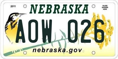 NE license plate AOW026
