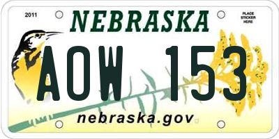 NE license plate AOW153