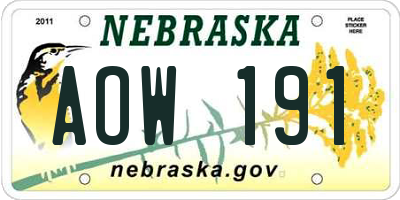NE license plate AOW191