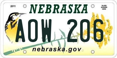 NE license plate AOW206