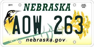 NE license plate AOW263