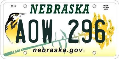 NE license plate AOW296