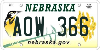NE license plate AOW366