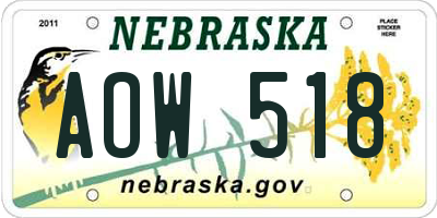 NE license plate AOW518