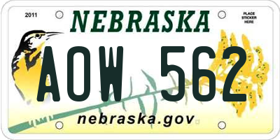 NE license plate AOW562