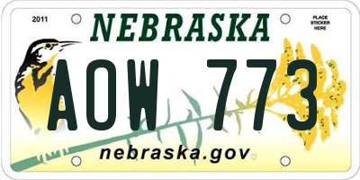 NE license plate AOW773