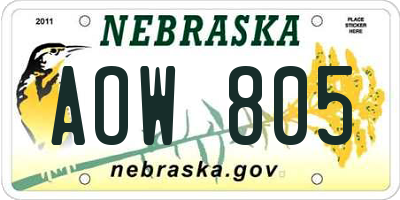 NE license plate AOW805
