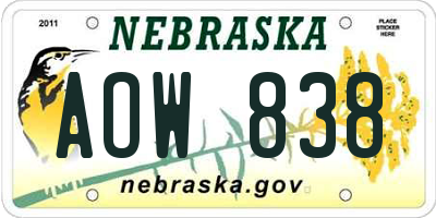 NE license plate AOW838