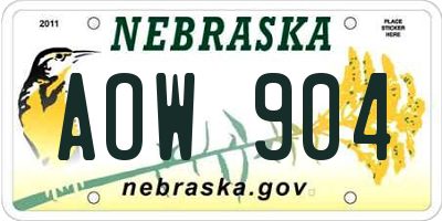 NE license plate AOW904