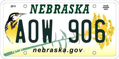 NE license plate AOW906